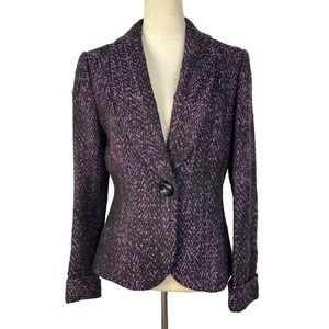 Tahari Arthur S. Levine Blazer Women's 6 Purple Black Tweed One Button‎ Career